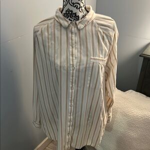 Aerie Cream and Tan Striped Button Down Shirt